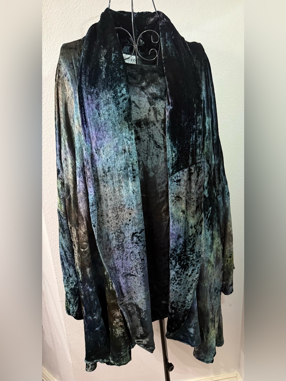 2pc Set Black Northern Lights Crushed Velvet Cardigan & Tunic, fits up to 1x